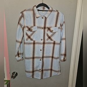 Blue Girls' Cozy Lined Plaid Shacket